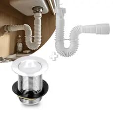 Kit Sifão Inteligente 70cm Branco + Válvula Tanque 1 1/4 100% Metal Cromado Alta Resistência