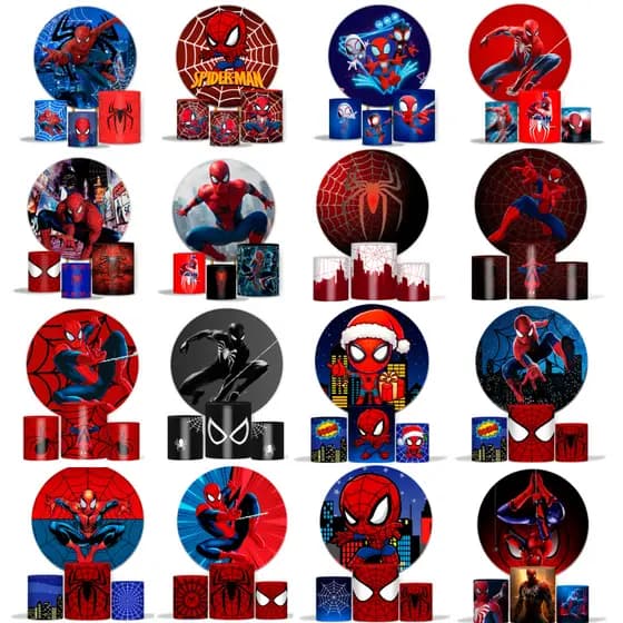 Painel Homem Aranha Aniversario + 3 Cilindros kit Festa Homem Aranha Decoração Homem Aranha Painel D