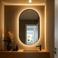 Espelho Oval 80x50cm Com Led Lapidado Luxo Com Suporte
