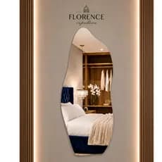 Espelho Orgânico 120X50 e 80x40 Lapidado Moderno Grande Form Flame Com Suporte Invisível Luxo