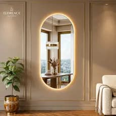 Espelho Oval 120x50 Luxo Com Led / Moldura Couro Premium Grande