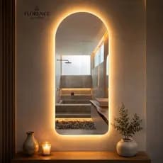 Espelho Verona Oval Base Reta Corpo Inteiro Com Led Premium 120x50 Sala Quarto