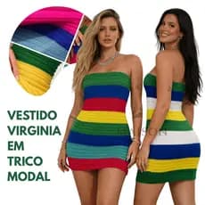 Vestido Feminino Virginia Colorido Tricot Verão Tomara que Caia Feminino