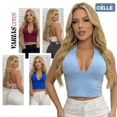 Top Cropped Feminino Frente Única com Amarração Multiformas Forro Duplo