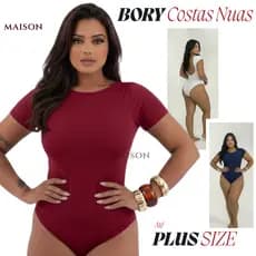 Bori Body Feminino Plus Size Bailarina Decote Costas Nuas Forro Duplo Frente