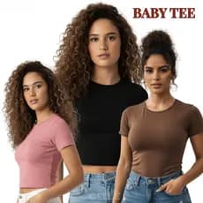 Blusa Baby Tee Feminina Confortável Slim Fit Manga Curta Casual