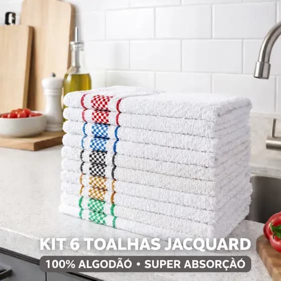 Kit 6 Panos de Prato Jacquard 45x70 Atoalhado Toalha Copa Premium Gourmet Luxo