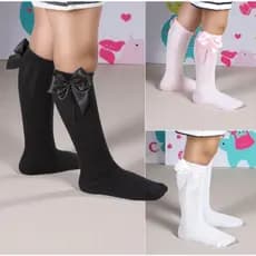 Meia 3/4 Longa Infantil Menina Festa Kids Com Laco Galochita Varias Cores Macia Confortável