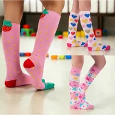 Meia longa 3/4 Infantil Menina Moranguinho Colorida Coração Varias Cores Confortável e Macia