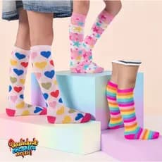 Meia Longa 3/4 Colorida Infantil Arco Iris Varias Cores Confortável Macia 100% Algodão