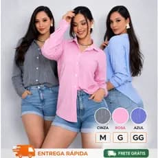 Camisa listrada feminina Social Manga longa Elegante Moderna Blusa Tendencia Conforto Classico 2026