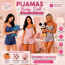 Pijamas Femininos Short Doll Estampado Pijama Feminino Fresquinho