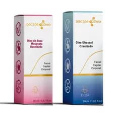 Combo Óleo Ozonizado Rosa Mosqueta + Girassol 30ml – Cicatrização, Clareamento, Manchas, Rugas, Estrias e Acne