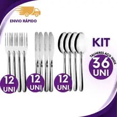 KIT 36 Talheres em Aço Inox Resistente e Elegante para Festas, Bares, Restaurante e Domestico