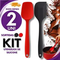 Jogo 02 - Espátula Pão Duro + Espátula Reta Multiuso de Silicone Casa Cozinha Buffet Restaurante Variáveis Utilidades