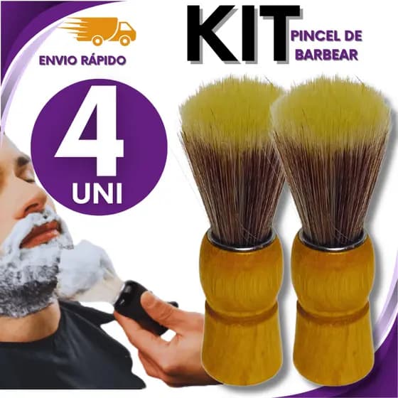 Kit  Pincel Para Barbearia Profissional De Madeira Com Cerdas Macias Para Barbearia Premium