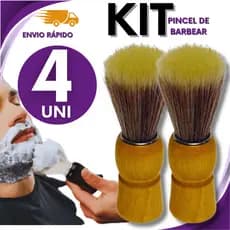 CONJUNTO 4 Pincel Para Barbearia Profissional De Madeira Com Cerdas Macias Para Barbearia Premium