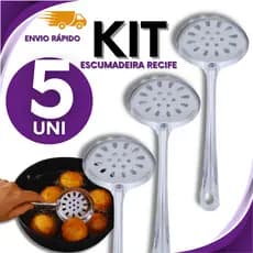 KIT Conjunto Especial 04 Escumadeiras Inox para Frituras e Arroz Linha Recife Alta Qualidade Resistência Durabilidade