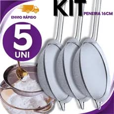 CONJUNTO Peneira 5 Peças Inox para Sucos Confeitaria Cozinha Ideal para Pães Bolos Escorrer Macarrão Massas Peneiras