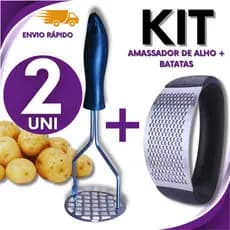 KIT 02 Unidades - 1 Amassador de Batatas + 1 Triturador de Alho Utilidades Premium Qualidade Garantida Casa Cozinha