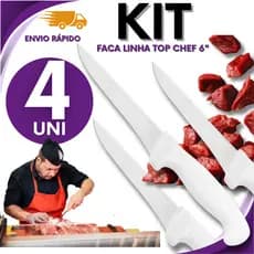 Jogo 04 Faca 26,8cm 6" Linha Top Chef Profissional Carne Churrasco Açougueiros Variáveis Linha Inox Premium