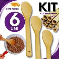 JOGO 6 Unidades Colher De Bambu 30cm Madeira Bamboo Pau Cozinha Multiuso Premium Utilidades Não risca Panela