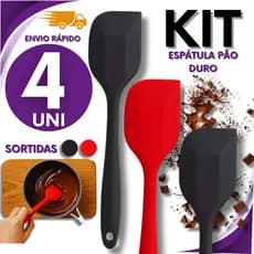 JOGO 04 Espátula Pão Duro com 27cm de Silicone  Cores Sortidas Espátulas Resistentes Premium Utilidades