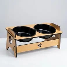 Comedouro Elevado para Cachorro e Gato em Mdf com Tigela de Plástico Tendência