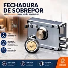 Fechadura Sobrepor cor Liga de zinco para Portão e Porta Com TRAVA DUPLA e 05 CÓPIA DE CHAVES