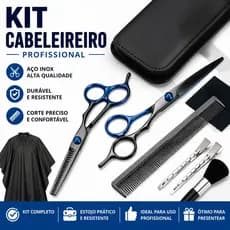 Kit Tesoura Barbeiro Fio Navalha E Desfiadeira + Acessórios Espanador Pente Presilhas em Metal Navalhete e Capa