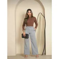 CALÇA FEMININA PANTALONA ALFAIATARIA COM CINTO FORRADO BOLSO LATERAL, ZIPER NA FRENTE
