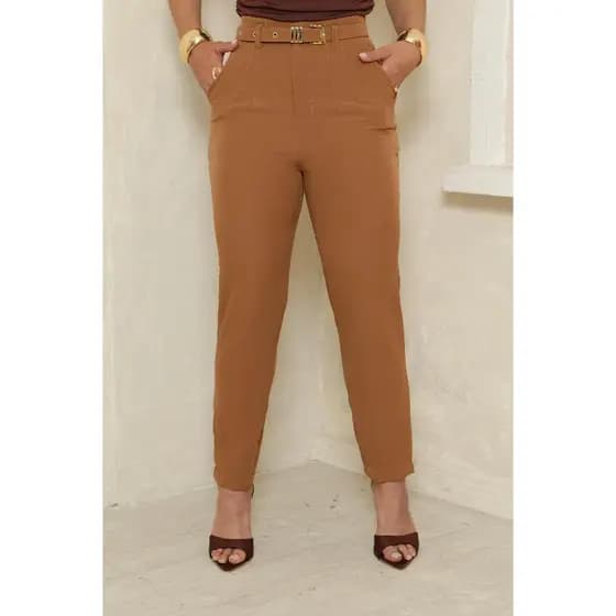 Calça Social Feminina Skinny Alfaiataria Com Cinto Encapado