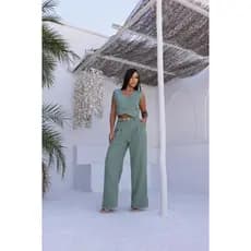 CONJUNTO ALFAIATARIA CON COLETE Y CALÇA PANTALONA  FEMININO COM CINTO  FORRADO  BOTON  FORRADO