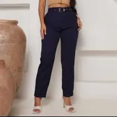 Calça Feminina Social Alfaiataria Com Bolso Lateral  Ziper na Frente Com Cinto Forrado