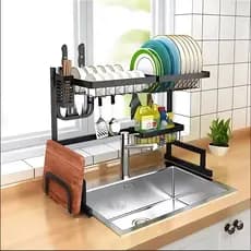 Escorredor Kitchen Rack de Aço Inoxidável - Organizador de Louças Preto