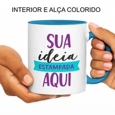 Caneca Personalizada Com Sua Logo Ideia Imagem Cerâmica Branca Com Alça e Interior Colorido - 325ml