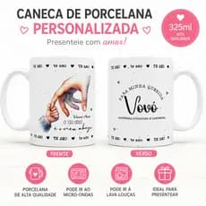 Caneca para Avó Xícara de Porcelana Personalizada 325Ml Premium Presente para vovó vó dia dos avós
