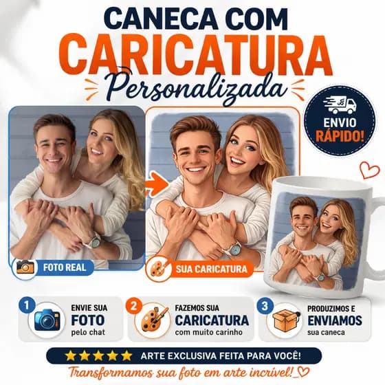 Caneca Personalizada com sua Caricatura Exclusiva Nome e Frase Presente Criativo - 325ml