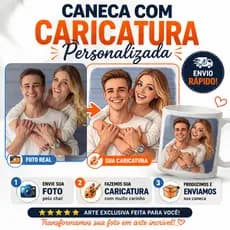 Caneca Personalizada com sua Caricatura Exclusiva Nome e Frase Presente Criativo - 325ml