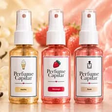 Kit 3 Perfume Capilar Morango 60ml (Diversos Aromas e Tamanhos - Cabelo Feminino e Masculino)