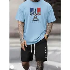 Conjunto Paris France Masculino  Camiseta 100% Algodão + Bermuda Tectel Streetwear Premium