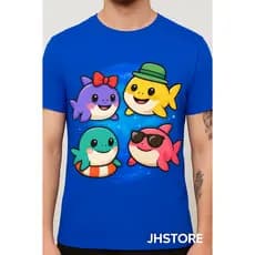 Camiseta Infantil Unissex Tubarão Fofo  Algodão 100% Tamanhos 2 ao GG  Roupa Estampada Menino Menina