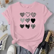 Camiseta Feminina Coração  Estilo Casual e Romântico, 100% Algodão Premium