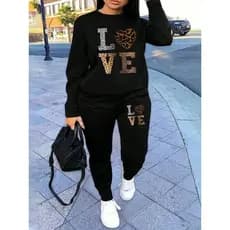 Conjunto de moletom e calca Top de Manga Longa Estampada e Calça Moleton Quentinho Super Confortavél ENVIO RÁPIDO