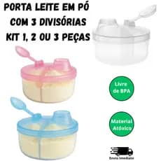 Porta Leite em Pó com 3 Divisórias – Prático, Higiênico e Ideal para Passeios, Porta Chocolate