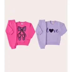 Conjunto Moletom Infantil Feminino Inverno Menina Blusa Estampada e Calça Quentinha 1 ao 3 Anos
