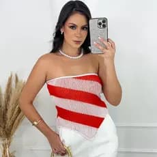 Top listra diagonal, tomara que caia tricot, cropped sem alças assimétrico tubinho elástico canelado