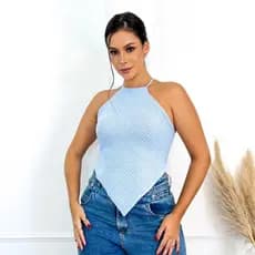 Top frente única, decote e amarração nas costas, cropped bico, top lenço feminino modal verão