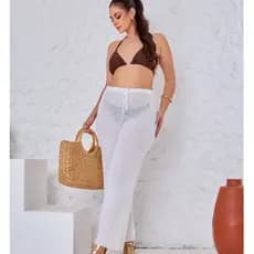 Calça saída de praia longa, moda verão tricot feminino piscina, crochê, rendada
