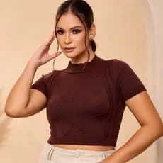 Blusa Aran Tricot Feminino Modal Moda Verão T-shirt Baby Tee Tricô Estilo Cropped
